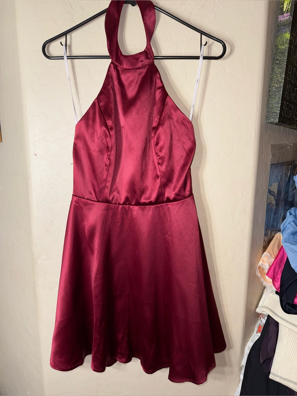 Lulus Paris Romance Burgundy Satin Halter Skater Mini Dress NWT Size XS